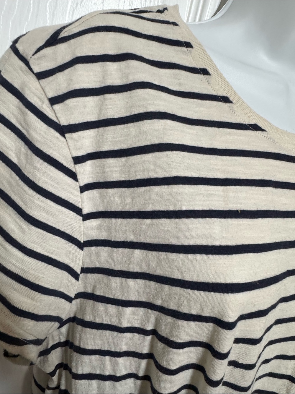 Pact Striped Drawstring Waist Midi Dress - Cream & blue Organic Cotton - Picture 2 of 4